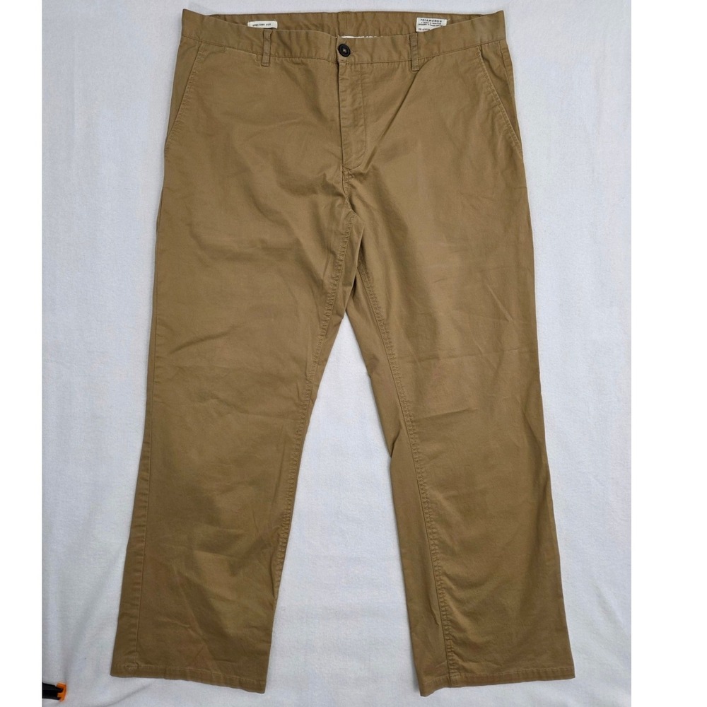 7Diamonds Straight Fit Chino Pants 35x30 Tan Khaki Cotton Lycra Stretch Casual